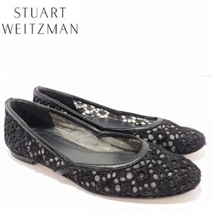 Stuart Weitzman Black Perforated ballet Mesh Flats Sz 7M